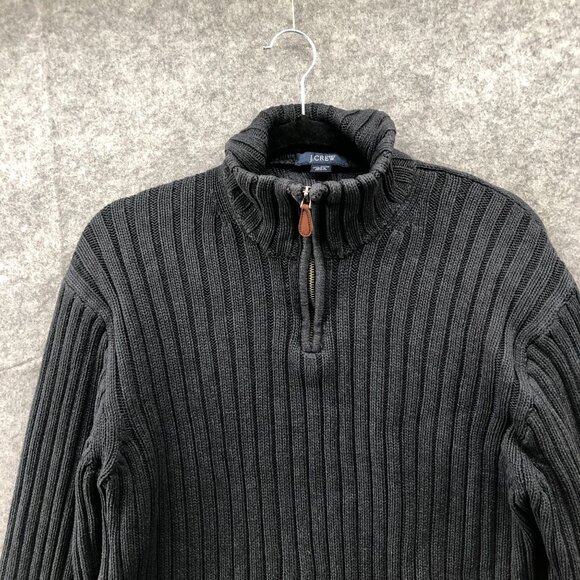 Vintage J. Crew 90s Sweater Mens M Dark Gray Ribbed Cotton Heavyweight 1/4 Zip - Picture 3 of 7